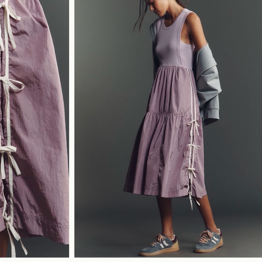 Anthropologie Daily Practice Brand Chic Lavender Midi Dress with Side Accents.